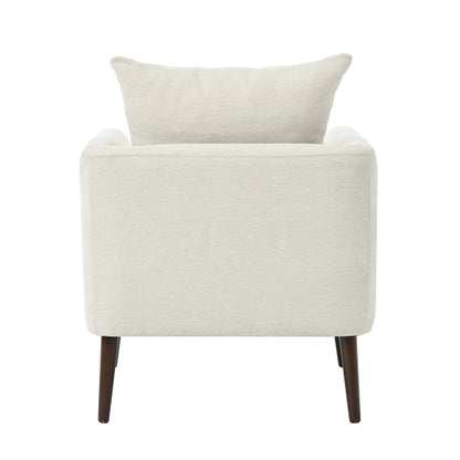 Modern Chenille Accent Chair, Upholstered Armchair for Living Room ,Mid Century Fabric Lounge Chair w/ Pillow, Comfortable Reading Chair with Wood Legs for Living Room, Bedroom,Reception Room (Beige)