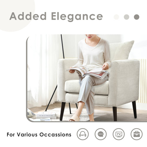 Modern Chenille Accent Chair, Upholstered Armchair for Living Room ,Mid Century Fabric Lounge Chair w/ Pillow, Comfortable Reading Chair with Wood Legs for Living Room, Bedroom,Reception Room (Beige)