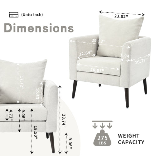 Modern Chenille Accent Chair, Upholstered Armchair for Living Room ,Mid Century Fabric Lounge Chair w/ Pillow, Comfortable Reading Chair with Wood Legs for Living Room, Bedroom,Reception Room (Beige)