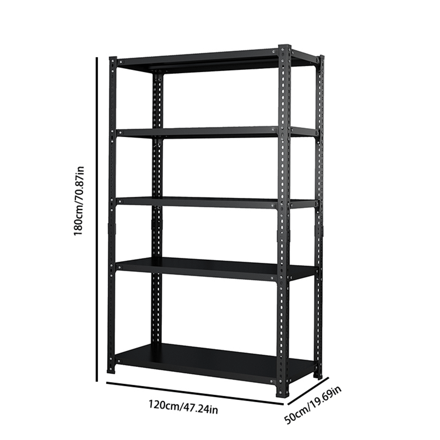 Household storage rack, adjustable display rack, basement balcony storage rack, carbon steel storage rack, 120cm * 50cm * 180cm, five floors (black)