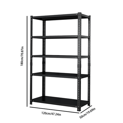 Household storage rack, adjustable display rack, basement balcony storage rack, carbon steel storage rack, 120cm * 50cm * 180cm, five floors (black)
