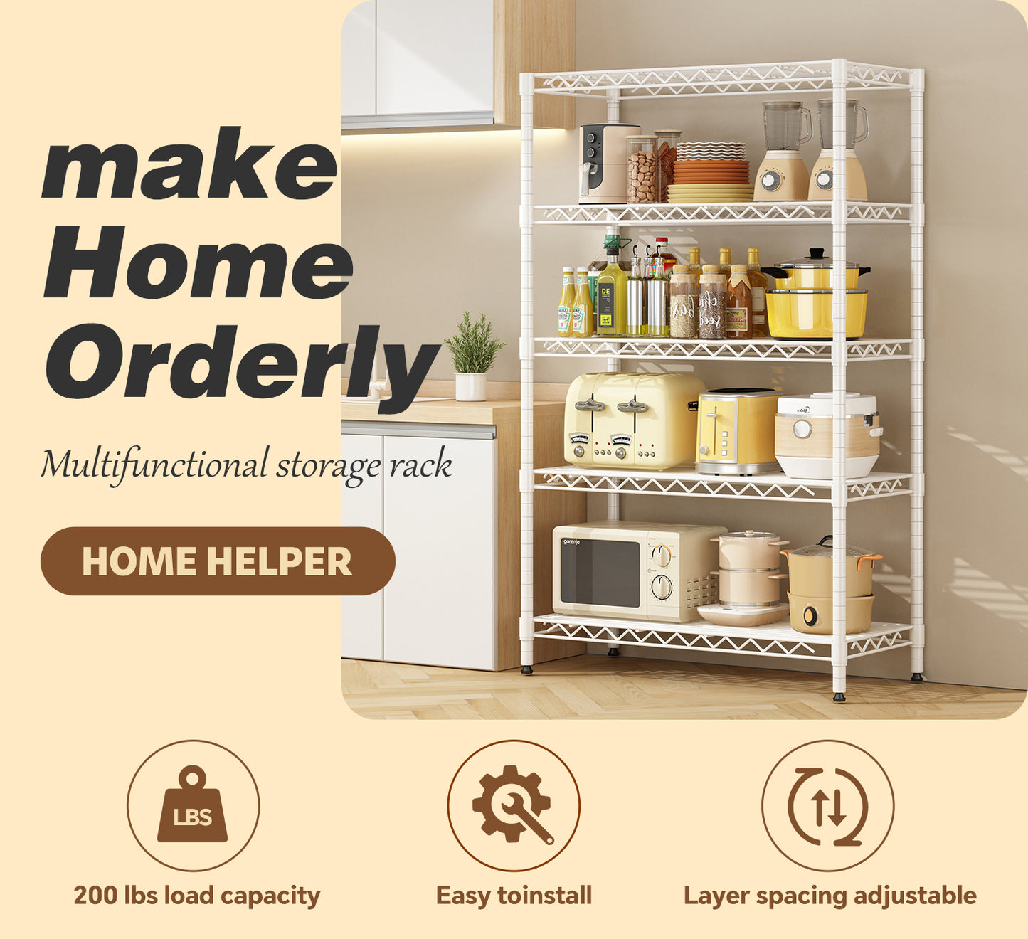 Wire Shelving Metal Storage Rack Adjustable Shelves, Standing Storage Shelf Units for Laundry Bathroom Kitchen Pantry Closet(Black, 42L x 17.99W x 71H)
