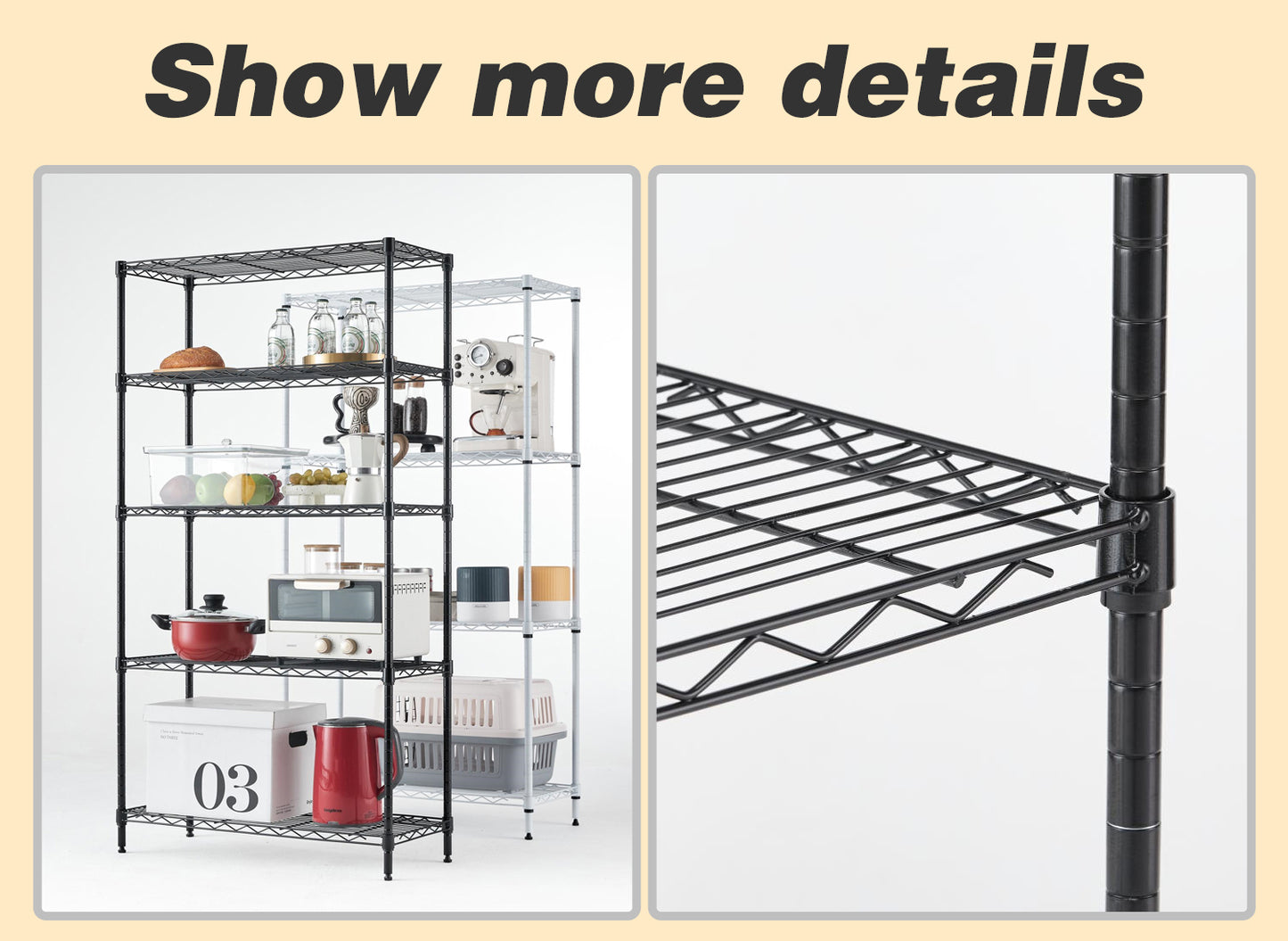Wire Shelving Metal Storage Rack Adjustable Shelves, Standing Storage Shelf Units for Laundry Bathroom Kitchen Pantry Closet(Black, 42L x 17.99W x 71H)