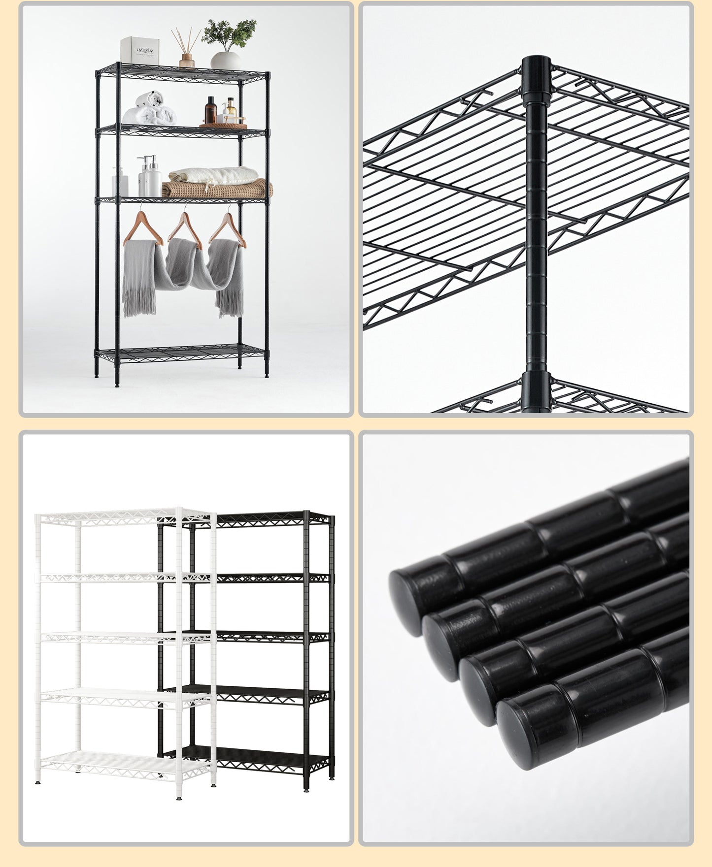 Wire Shelving Metal Storage Rack Adjustable Shelves, Standing Storage Shelf Units for Laundry Bathroom Kitchen Pantry Closet(Black, 42L x 17.99W x 71H)