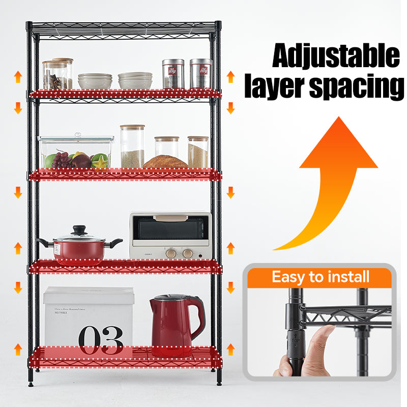 Wire Shelving Metal Storage Rack Adjustable Shelves, Standing Storage Shelf Units for Laundry Bathroom Kitchen Pantry Closet(Black, 42L x 17.99W x 71H)