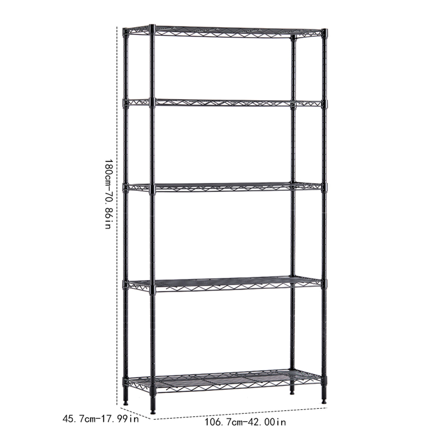Wire Shelving Metal Storage Rack Adjustable Shelves, Standing Storage Shelf Units for Laundry Bathroom Kitchen Pantry Closet(Black, 42L x 17.99W x 71H)