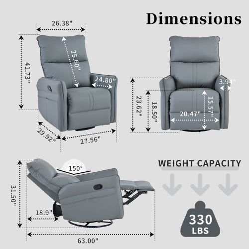 Rocker Recliner Chair,360° Swivel Nursery Rocking Chair,Glider Chair,Modern Small Rocking Swivel Recliner Chair for Bedroom,Living Room Chair Home Theater Seat,Side Pocket(Blue-gray+360° Swivel)