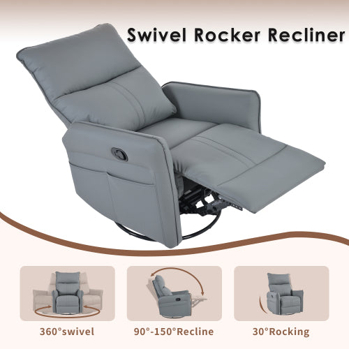 Rocker Recliner Chair,360° Swivel Nursery Rocking Chair,Glider Chair,Modern Small Rocking Swivel Recliner Chair for Bedroom,Living Room Chair Home Theater Seat,Side Pocket(Blue-gray+360° Swivel)