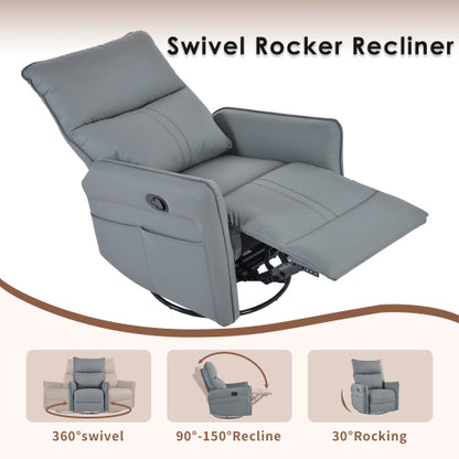 Rocker Recliner Chair,360° Swivel Nursery Rocking Chair,Glider Chair,Modern Small Rocking Swivel Recliner Chair for Bedroom,Living Room Chair Home Theater Seat,Side Pocket(Blue-gray+360° Swivel)