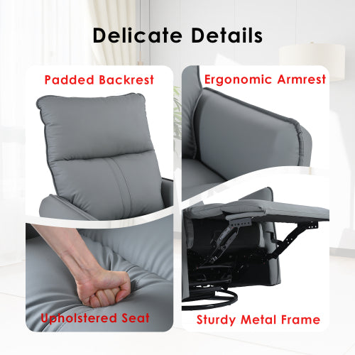 Rocker Recliner Chair,360° Swivel Nursery Rocking Chair,Glider Chair,Modern Small Rocking Swivel Recliner Chair for Bedroom,Living Room Chair Home Theater Seat,Side Pocket(Blue-gray+360° Swivel)