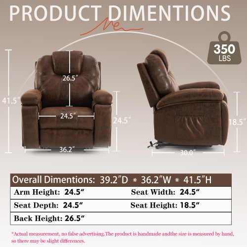 Power Lift Recliner Chair with Massage Elderly, Overstuffed Wide Recliners, Heavy Duty and Safety Motion Reclining Mechanism