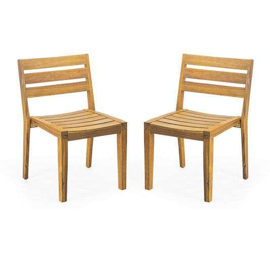 Outdoor Acacia Wood Dining Side Chair,Teak Finish (Set of 2)