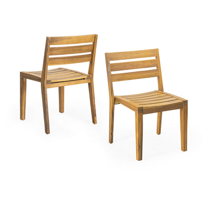 Outdoor Acacia Wood Dining Side Chair,Teak Finish (Set of 2)
