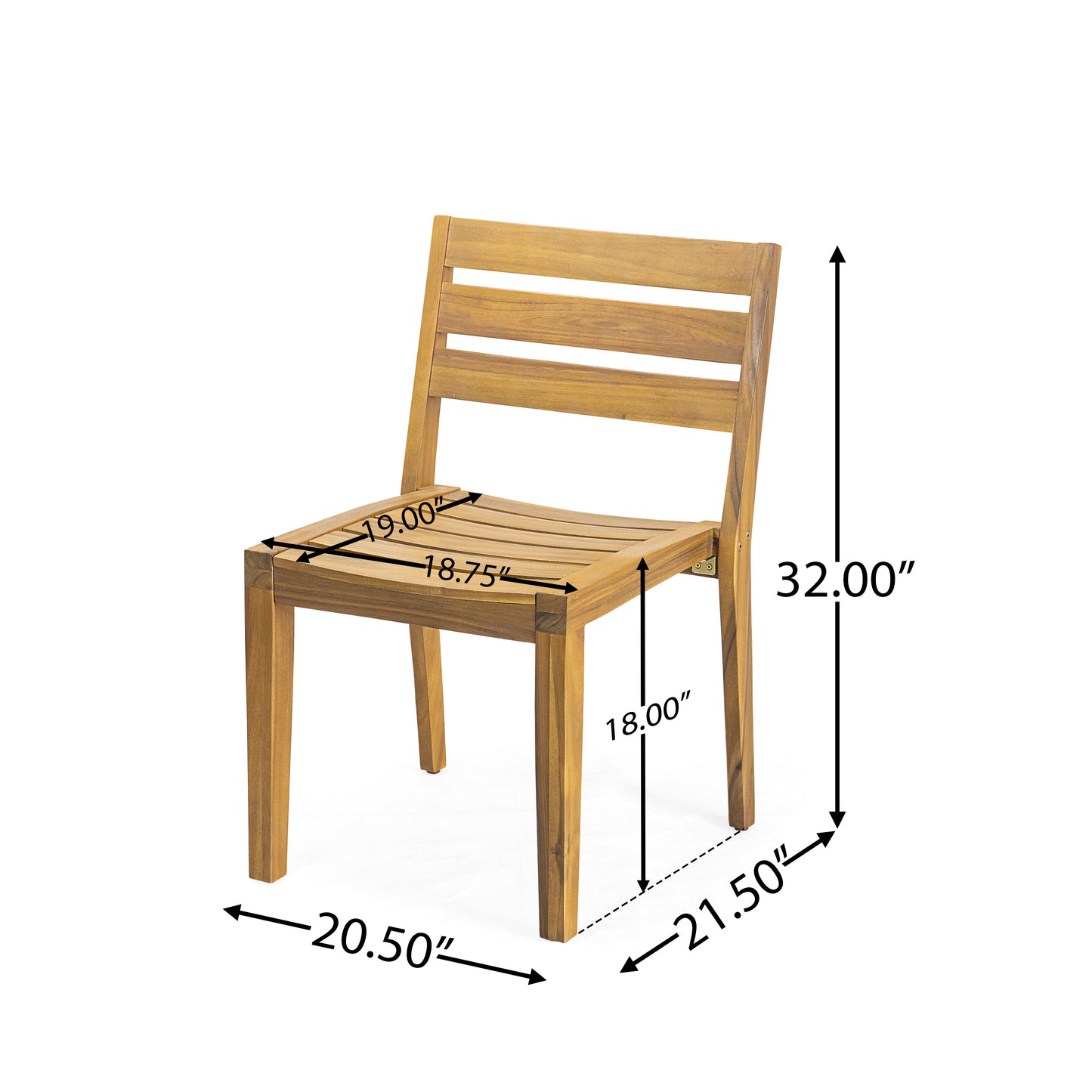 Outdoor Acacia Wood Dining Side Chair,Teak Finish (Set of 2)