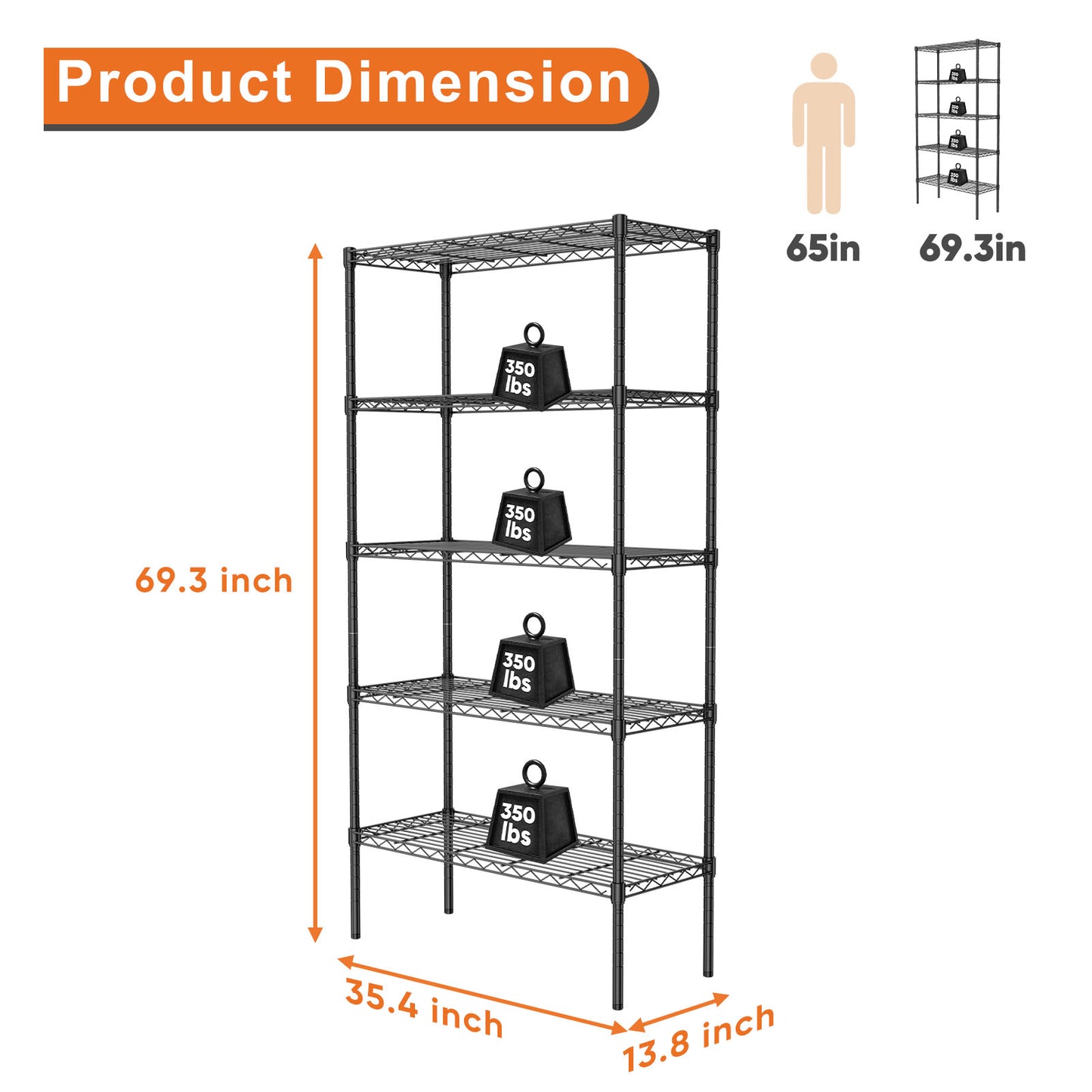 Storage Shelving Unit, Adjustable Metal Wire Racks Heavy Duty Standing Shelf Organizer for Kitchen, Closet, Pantry, Garage, Bathroom, Laundry,5-Tier