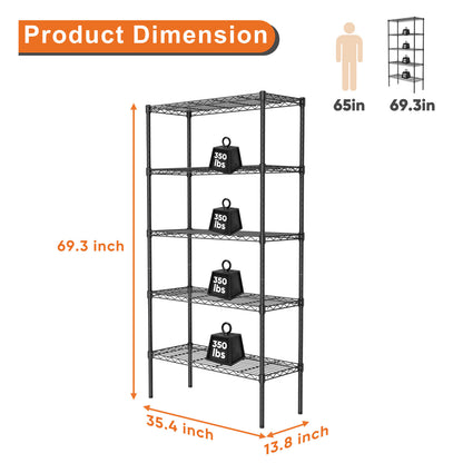 Storage Shelving Unit, Adjustable Metal Wire Racks Heavy Duty Standing Shelf Organizer for Kitchen, Closet, Pantry, Garage, Bathroom, Laundry,5-Tier
