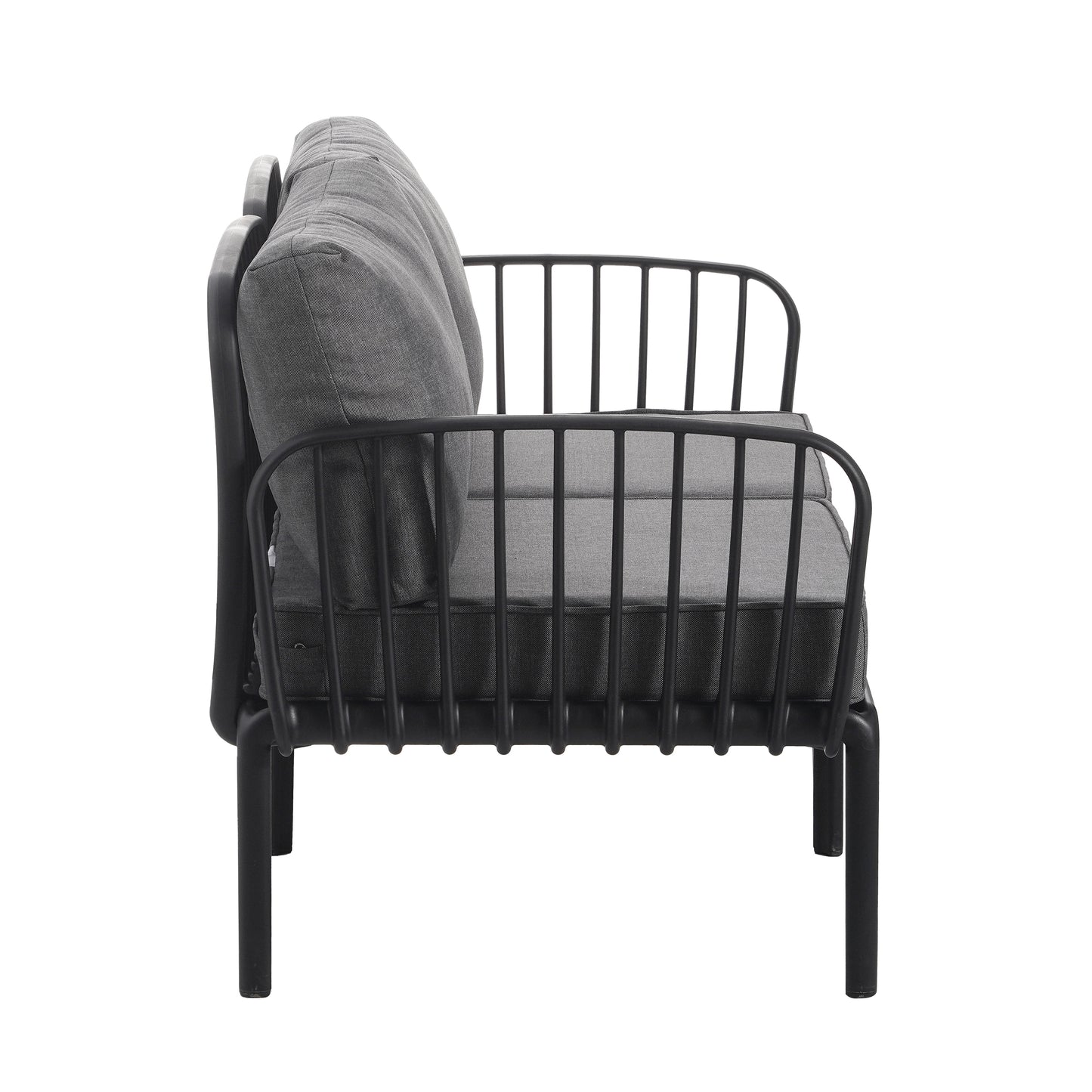 3 Piece Patio Conversation Sets, Modern Outdoor Patio Sectional Furniture Set with Square Coffee Table, Waterproof Thick Cushion Deep Seating for Porch, Balcony, Black & Dark Gray