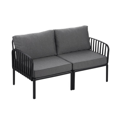 3 Piece Patio Conversation Sets, Modern Outdoor Patio Sectional Furniture Set with Square Coffee Table, Waterproof Thick Cushion Deep Seating for Porch, Balcony, Black & Dark Gray