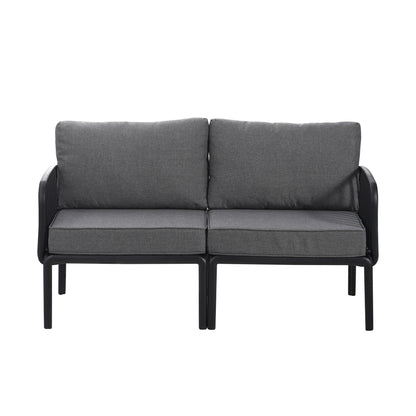 3 Piece Patio Conversation Sets, Modern Outdoor Patio Sectional Furniture Set with Square Coffee Table, Waterproof Thick Cushion Deep Seating for Porch, Balcony, Black & Dark Gray