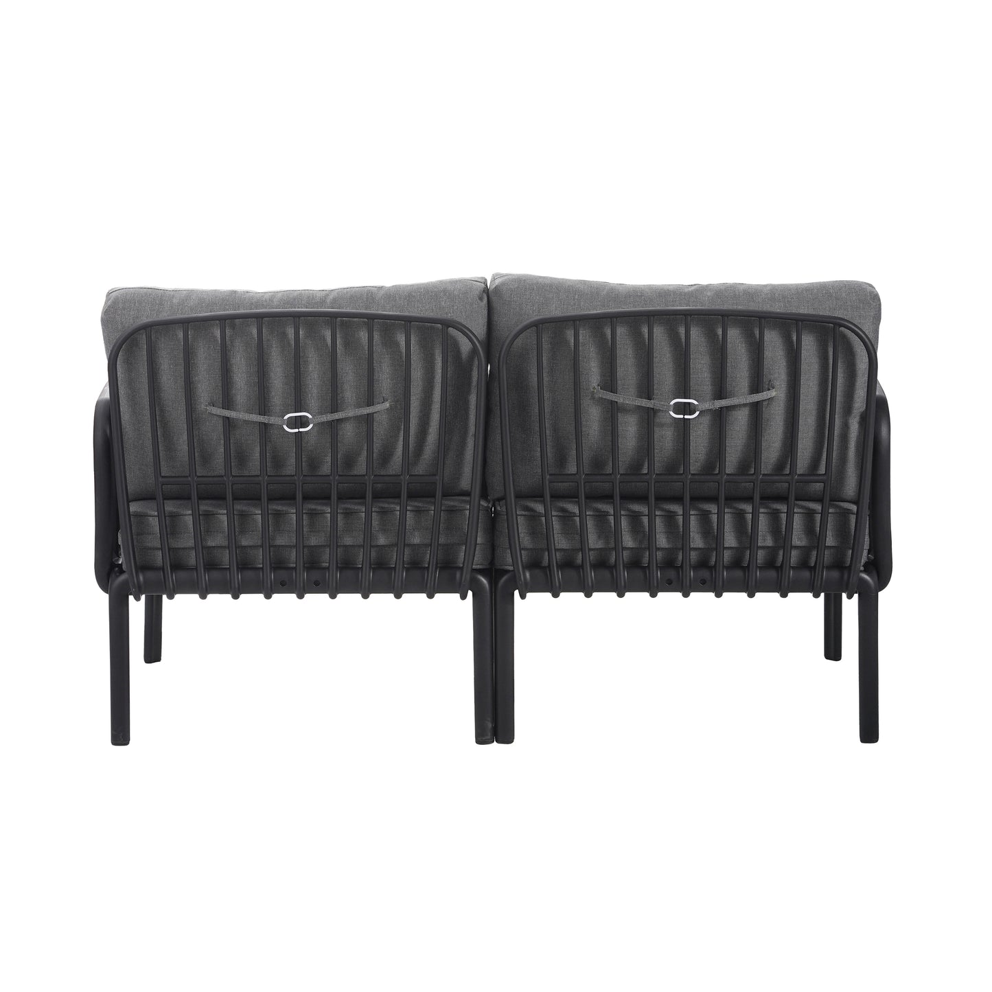 3 Piece Patio Conversation Sets, Modern Outdoor Patio Sectional Furniture Set with Square Coffee Table, Waterproof Thick Cushion Deep Seating for Porch, Balcony, Black & Dark Gray