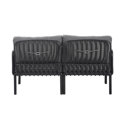 3 Piece Patio Conversation Sets, Modern Outdoor Patio Sectional Furniture Set with Square Coffee Table, Waterproof Thick Cushion Deep Seating for Porch, Balcony, Black & Dark Gray