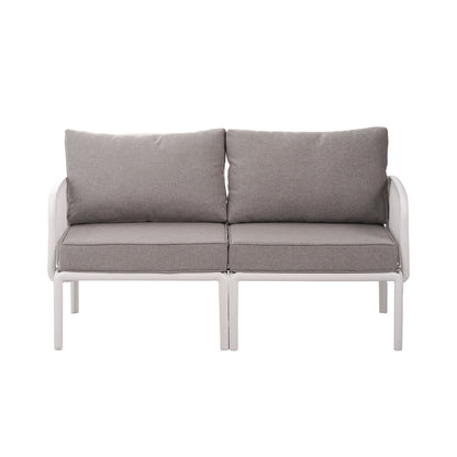 3 Piece Patio Conversation Sets, Modern Outdoor Patio Sectional Furniture Set with Square Coffee Table, Waterproof Thick Cushion Deep Seating for Porch, Balcony, White & Light Gray