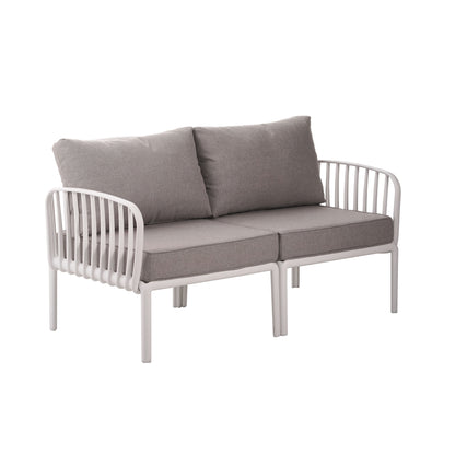 3 Piece Patio Conversation Sets, Modern Outdoor Patio Sectional Furniture Set with Square Coffee Table, Waterproof Thick Cushion Deep Seating for Porch, Balcony, White & Light Gray