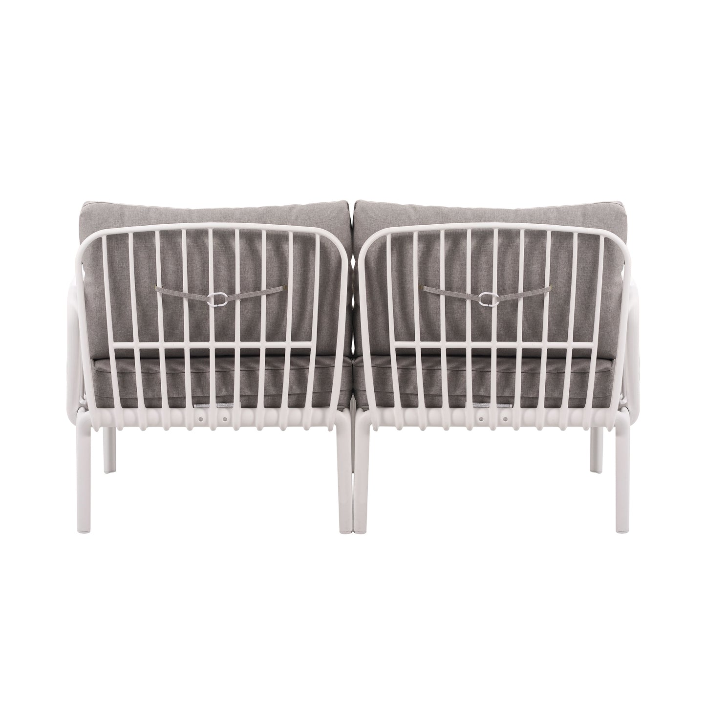 3 Piece Patio Conversation Sets, Modern Outdoor Patio Sectional Furniture Set with Square Coffee Table, Waterproof Thick Cushion Deep Seating for Porch, Balcony, White & Light Gray