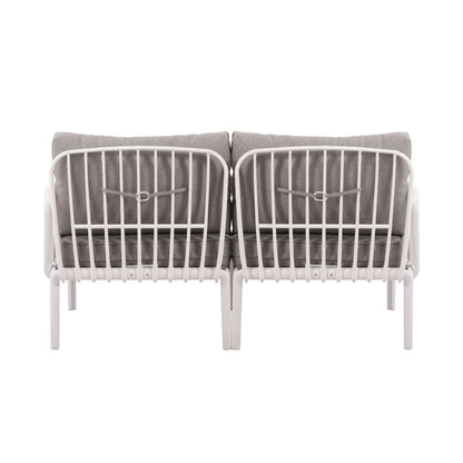 3 Piece Patio Conversation Sets, Modern Outdoor Patio Sectional Furniture Set with Square Coffee Table, Waterproof Thick Cushion Deep Seating for Porch, Balcony, White & Light Gray