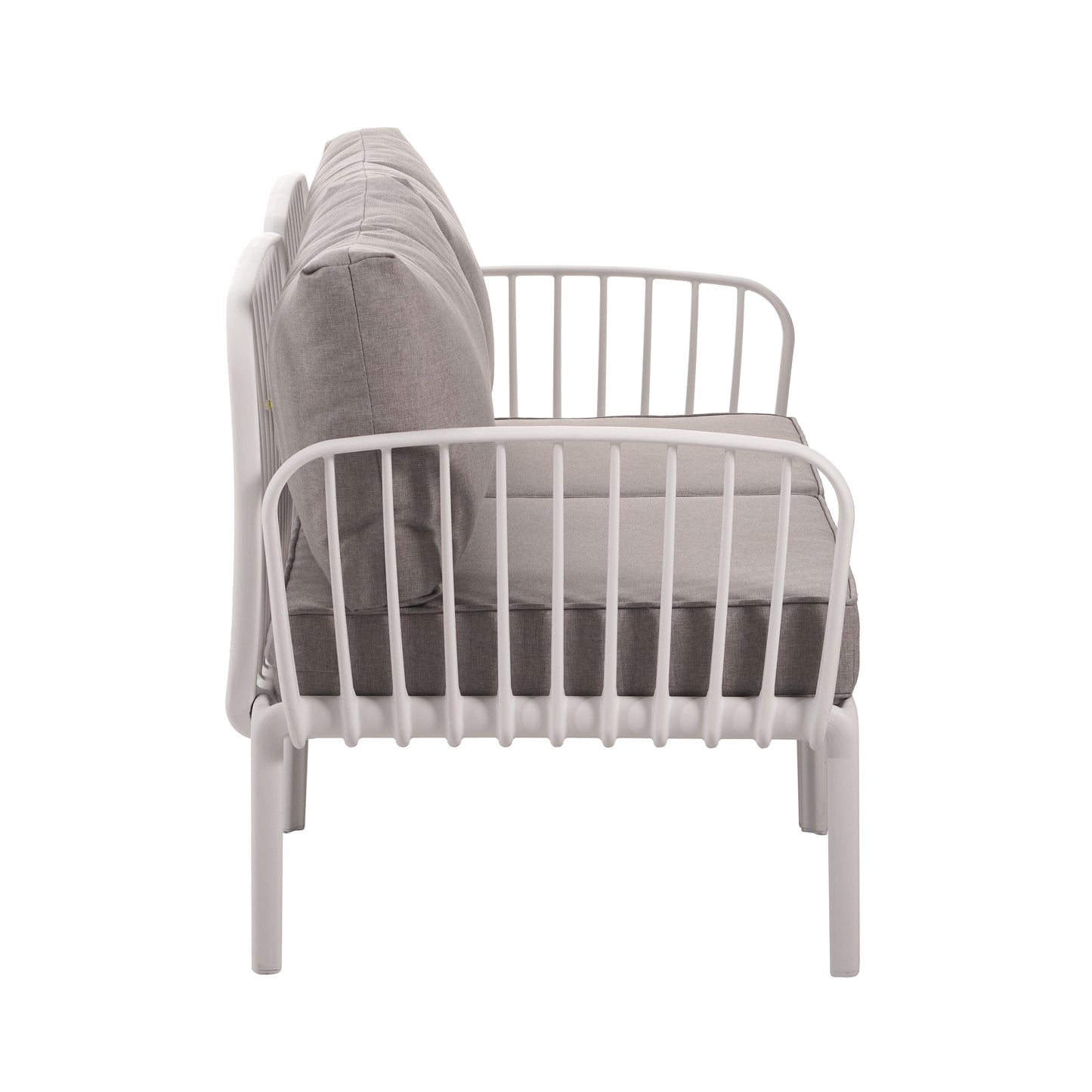 3 Piece Patio Conversation Sets, Modern Outdoor Patio Sectional Furniture Set with Square Coffee Table, Waterproof Thick Cushion Deep Seating for Porch, Balcony, White & Light Gray