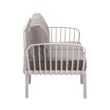 3 Piece Patio Conversation Sets, Modern Outdoor Patio Sectional Furniture Set with Square Coffee Table, Waterproof Thick Cushion Deep Seating for Porch, Balcony, White & Light Gray