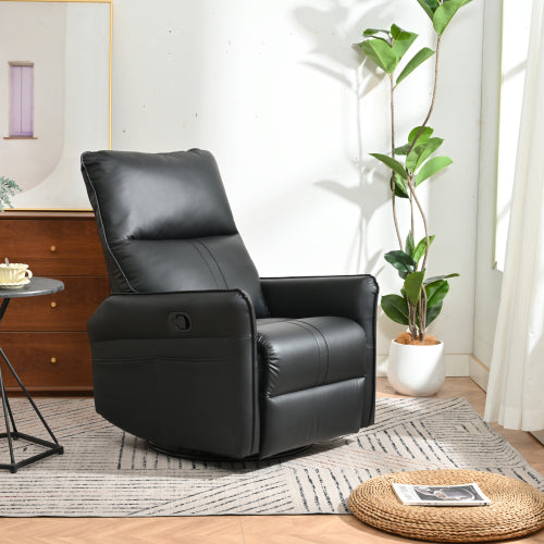 Rocking Recliner Chair,360°Swivel Nursery Rocking Chair,Glider Chair,Modern Small Rocking Swivel Recliner Chair for Bedroom,Living Room Chair Home Theater Seating,Side Pocket(Black+360°Swivel )