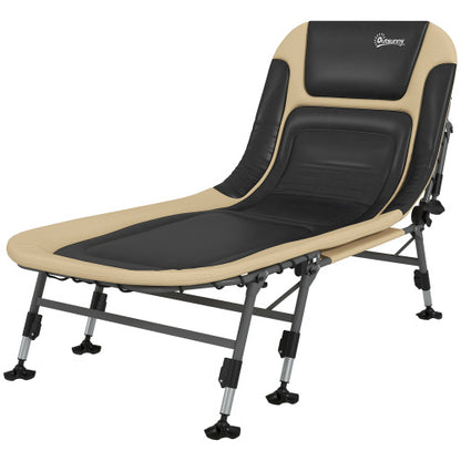 Outsunny Camping Cot for Adults, Folding Bed with Soft Padded Cushions & Headrest, 180° Adjustable Reclining Lounger, Heavy Duty and Portable with a 400 lbs. Capacity, Cream White