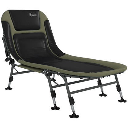 Outsunny Camping Cot for Adults, Folding Bed with Soft Padded Cushions & Headrest, 180° Adjustable Reclining Lounger, Heavy Duty and Portable with a 400 lbs. Capacity, Dark Green