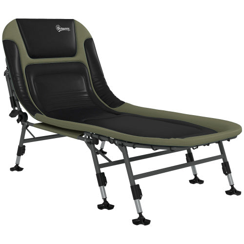 Outsunny Camping Cot for Adults, Folding Bed with Soft Padded Cushions & Headrest, 180° Adjustable Reclining Lounger, Heavy Duty and Portable with a 400 lbs. Capacity, Dark Green
