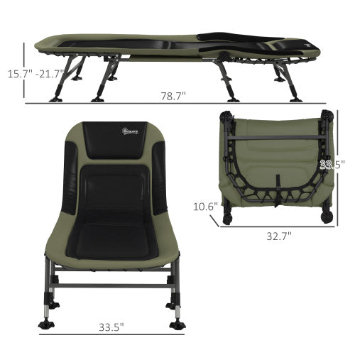 Outsunny Camping Cot for Adults, Folding Bed with Soft Padded Cushions & Headrest, 180° Adjustable Reclining Lounger, Heavy Duty and Portable with a 400 lbs. Capacity, Dark Green