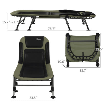 Outsunny Camping Cot for Adults, Folding Bed with Soft Padded Cushions & Headrest, 180° Adjustable Reclining Lounger, Heavy Duty and Portable with a 400 lbs. Capacity, Dark Green