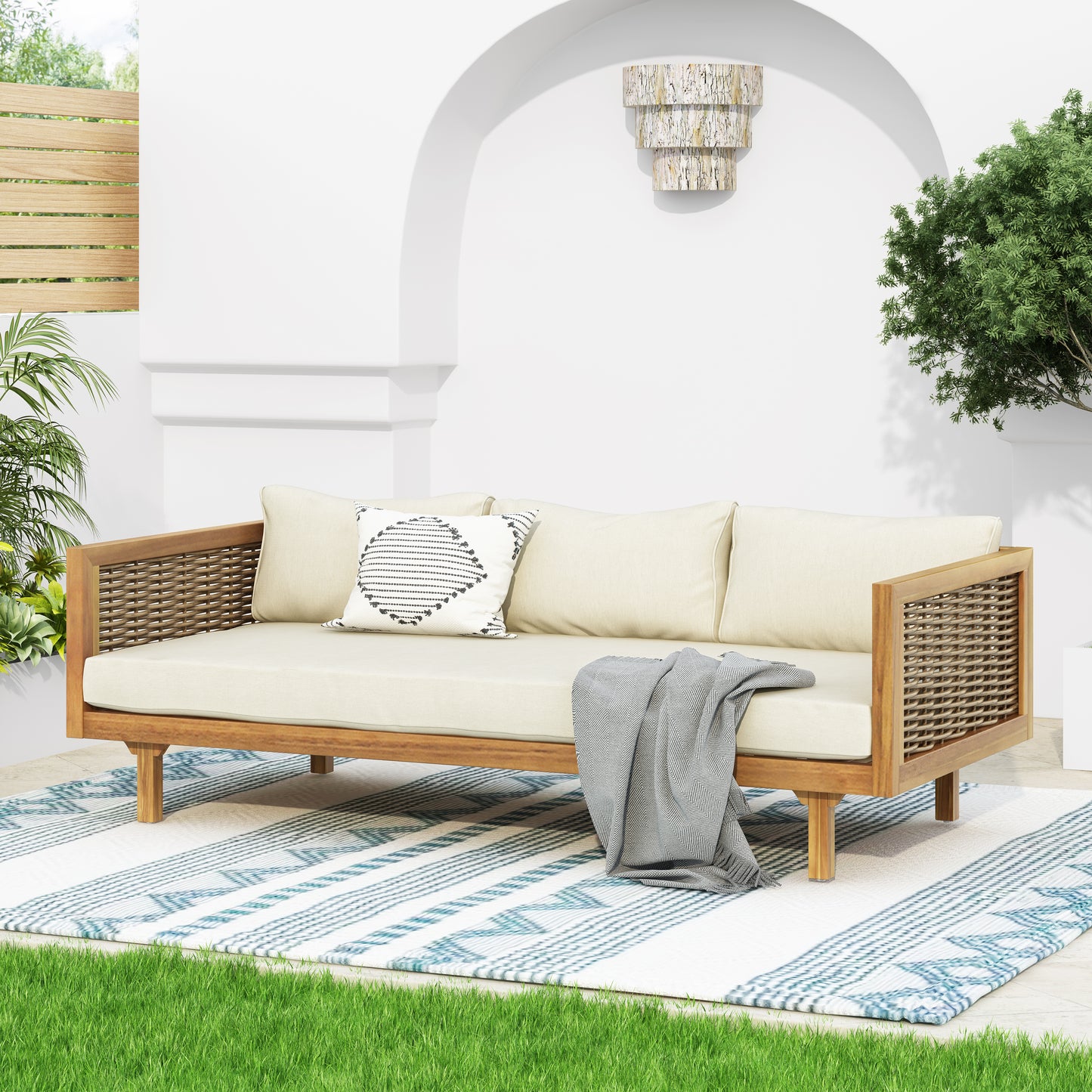 Wicker Patio Furniture Set Outdoor Rattan Sectional Sets Conversation Set - Weather-Resistant, for Garden, Patio & Deck(with Water Resistant Thick Beige Cushions)
