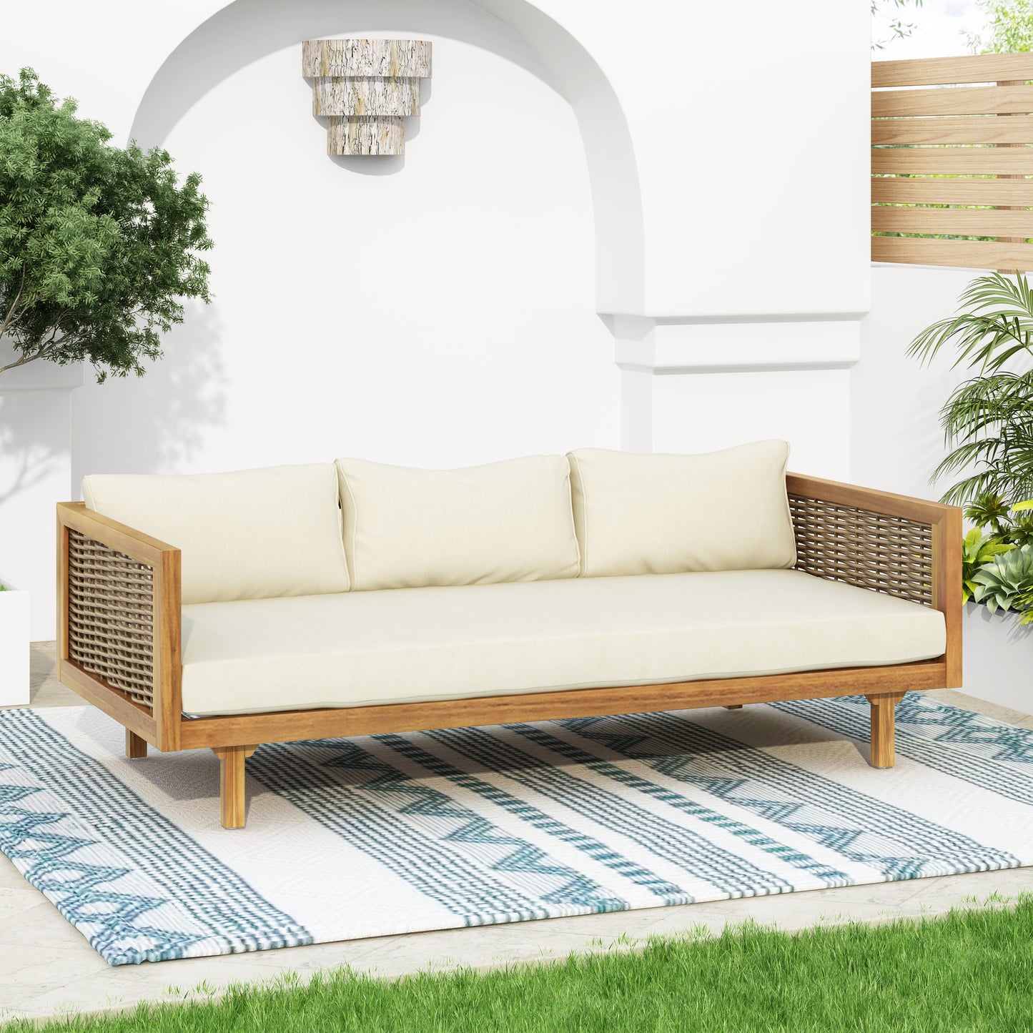 Wicker Patio Furniture Set Outdoor Rattan Sectional Sets Conversation Set - Weather-Resistant, for Garden, Patio & Deck(with Water Resistant Thick Beige Cushions)