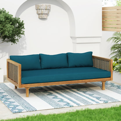 Wicker Patio Furniture Set Outdoor Rattan Sectional Sets Conversation Set - Weather-Resistant, for Garden, Patio & Deck(with Water Resistant Thick Dark Teal Cushions)