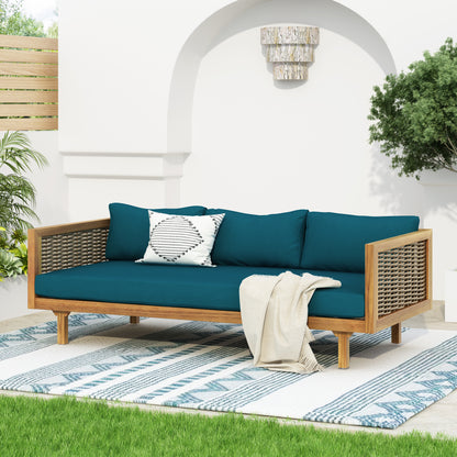 Wicker Patio Furniture Set Outdoor Rattan Sectional Sets Conversation Set - Weather-Resistant, for Garden, Patio & Deck(with Water Resistant Thick Dark Teal Cushions)