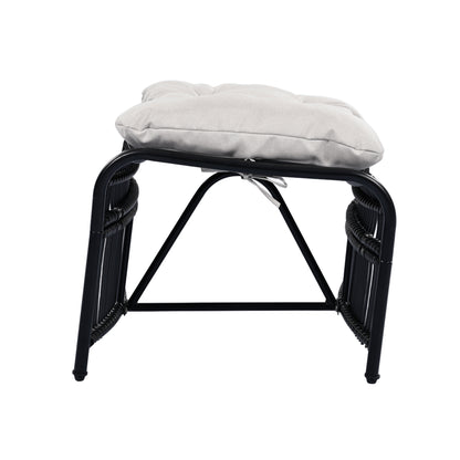 3 Pieces Wicker Outdoor Patio Furniture Set with Lounge Chair, Balcony Chairs Table Set with Cushions, Ottoman, Patio Conversation Sets for Garden ,Deck,and Porch, Black & Beige