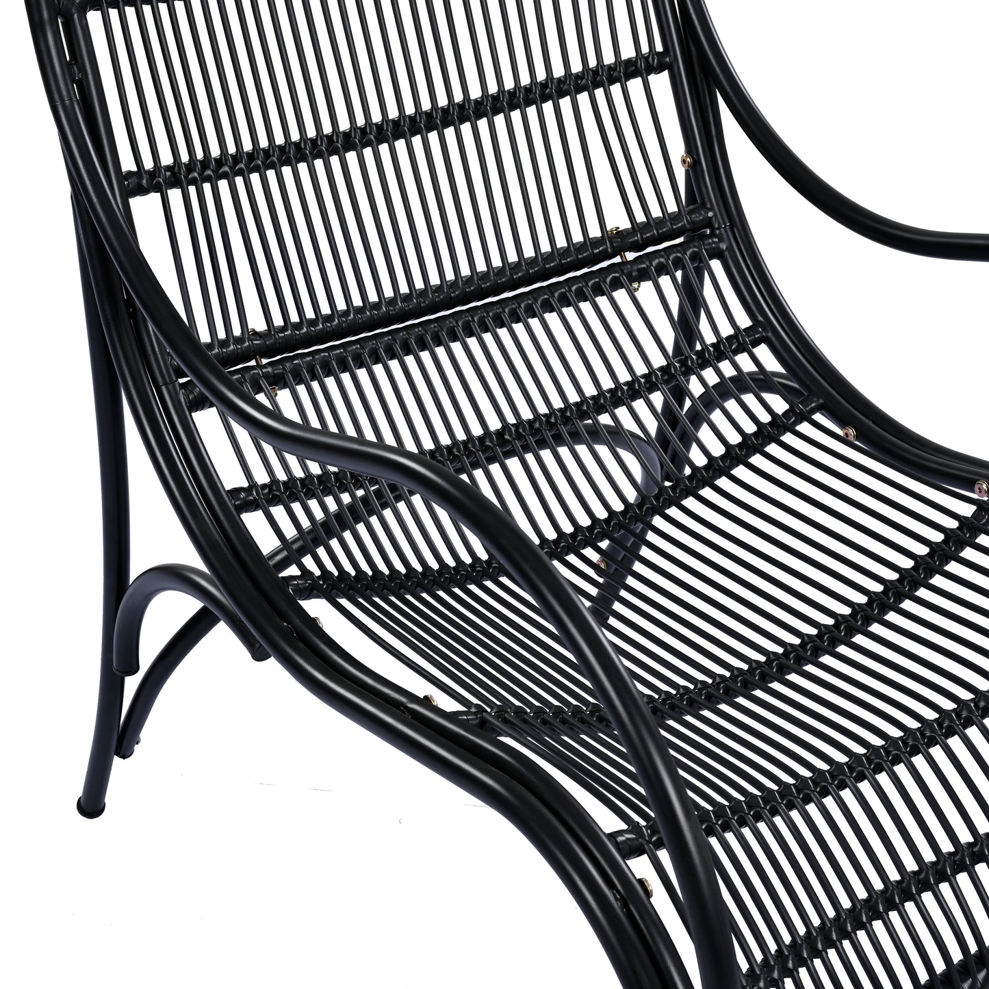 3 Pieces Wicker Outdoor Patio Furniture Set with Lounge Chair, Balcony Chairs Table Set with Cushions, Ottoman, Patio Conversation Sets for Garden ,Deck,and Porch, Black & Beige