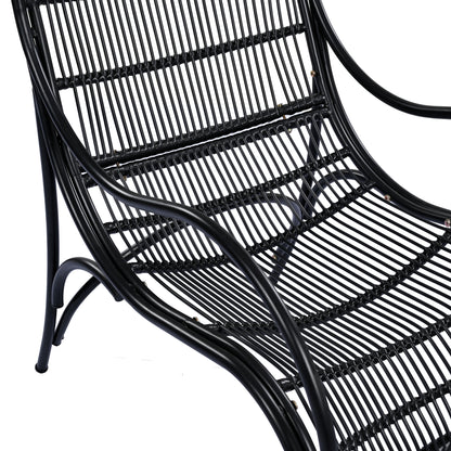 3 Pieces Wicker Outdoor Patio Furniture Set with Lounge Chair, Balcony Chairs Table Set with Cushions, Ottoman, Patio Conversation Sets for Garden ,Deck,and Porch, Black & Beige