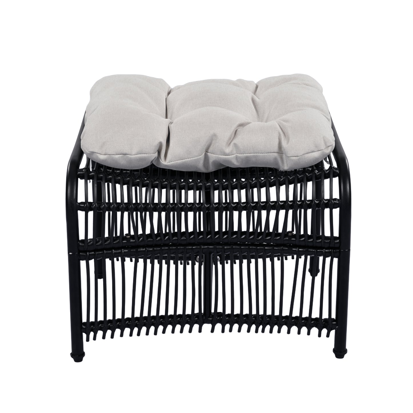 3 Pieces Wicker Outdoor Patio Furniture Set with Lounge Chair, Balcony Chairs Table Set with Cushions, Ottoman, Patio Conversation Sets for Garden ,Deck,and Porch, Black & Beige