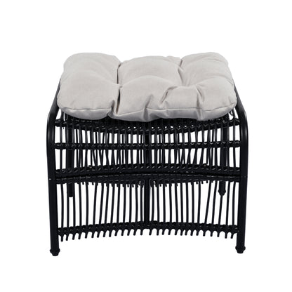 3 Pieces Wicker Outdoor Patio Furniture Set with Lounge Chair, Balcony Chairs Table Set with Cushions, Ottoman, Patio Conversation Sets for Garden ,Deck,and Porch, Black & Beige