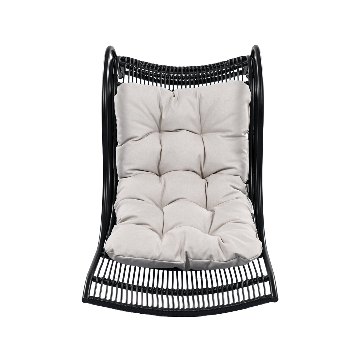 3 Pieces Wicker Outdoor Patio Furniture Set with Lounge Chair, Balcony Chairs Table Set with Cushions, Ottoman, Patio Conversation Sets for Garden ,Deck,and Porch, Black & Beige