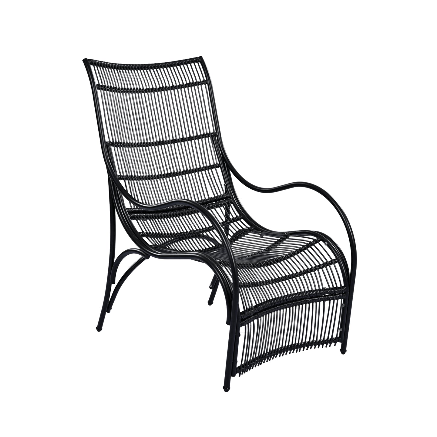 3 Pieces Wicker Outdoor Patio Furniture Set with Lounge Chair, Balcony Chairs Table Set with Cushions, Ottoman, Patio Conversation Sets for Garden ,Deck,and Porch, Black & Beige