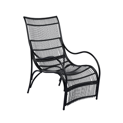 3 Pieces Wicker Outdoor Patio Furniture Set with Lounge Chair, Balcony Chairs Table Set with Cushions, Ottoman, Patio Conversation Sets for Garden ,Deck,and Porch, Black & Beige