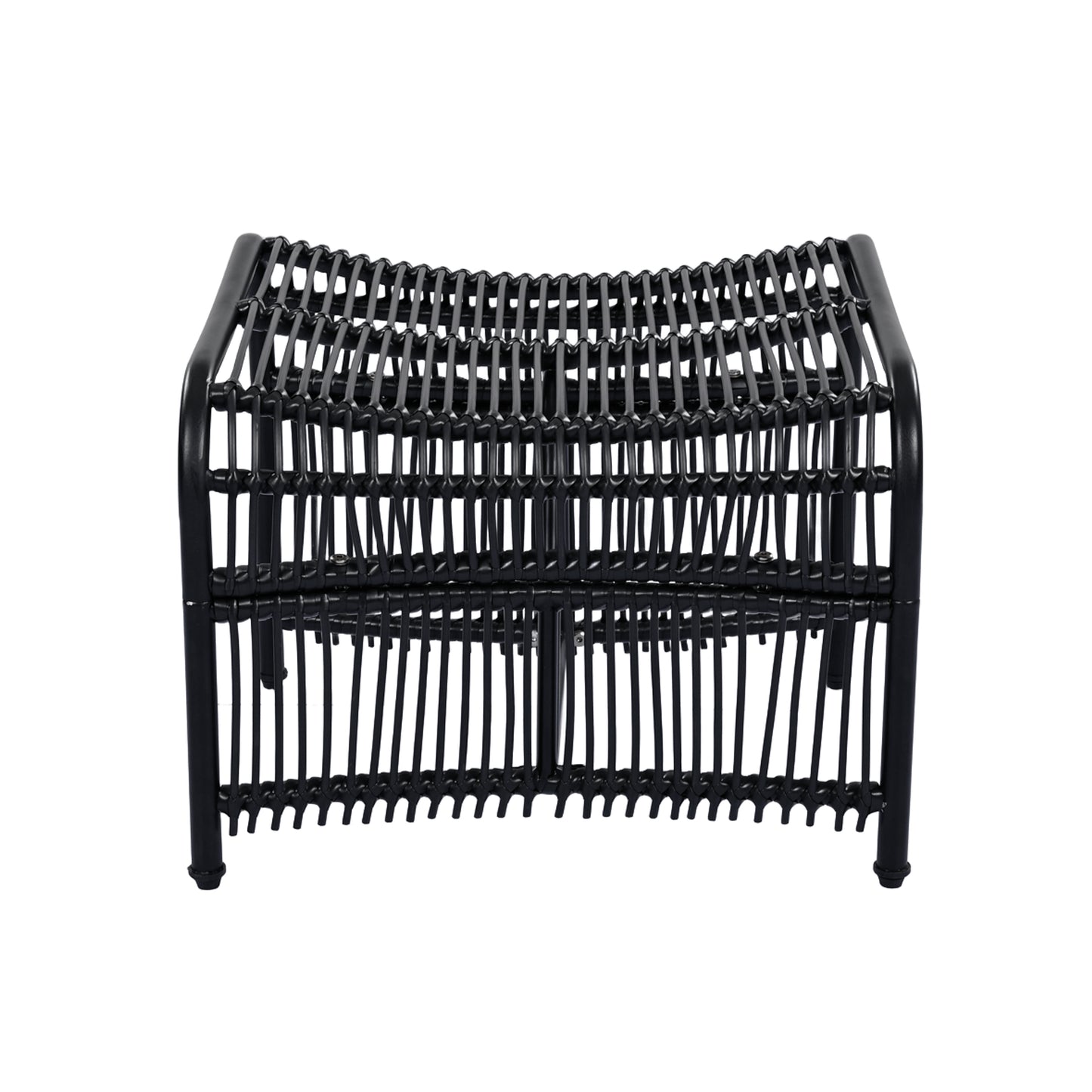 3 Pieces Wicker Outdoor Patio Furniture Set with Lounge Chair, Balcony Chairs Table Set with Cushions, Ottoman, Patio Conversation Sets for Garden ,Deck,and Porch, Black & Beige